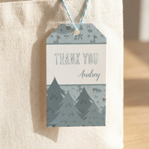 Dusty Blue Woodland Animal Thank You Gift Tags