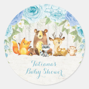 Dusty Blue Woodland Baby Animals Thank You Classic Round Sticker