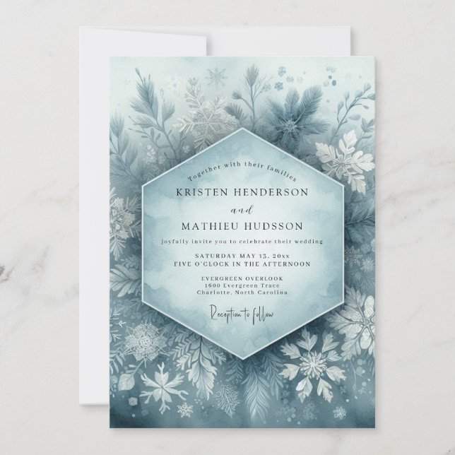 Dusty Blue Woodland Bloom Wedding Invitation (Front)