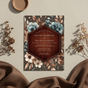 Dusty Blue Woodland Botanical Wedding Invitation