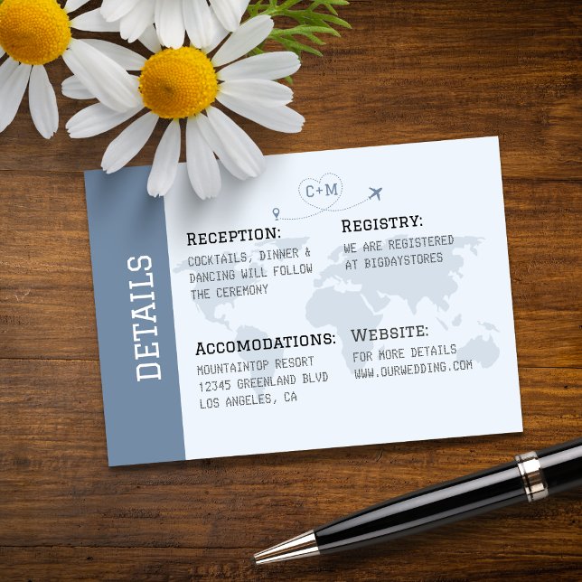 Dusty Blue World Map Destination Wedding  Enclosure Card (Creator Uploaded)