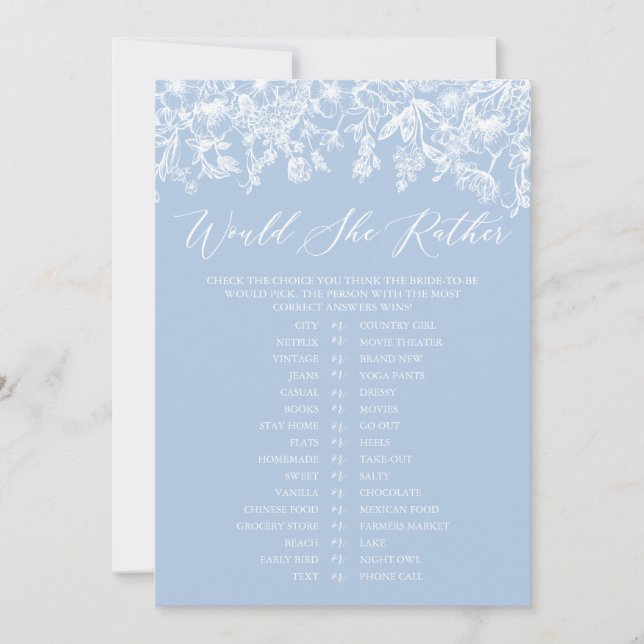 Dusty Blue Would She Rather Bridal Shower Game Invitation (Front)