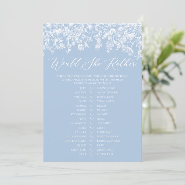 Dusty Blue Would She Rather Bridal Shower Game Invitation (Standing Front)