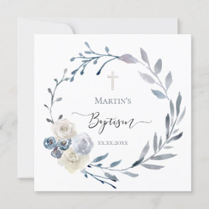dusty blue wreath Baptism Invitation