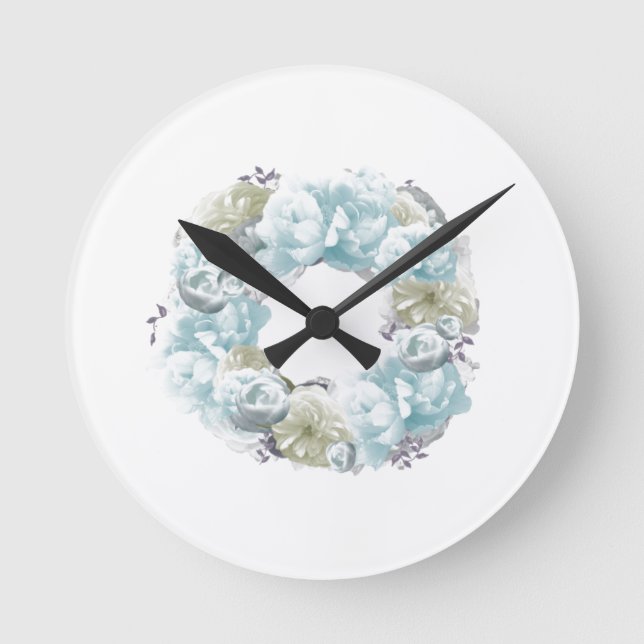 Dusty Blue Wreath Flower Clock (Front)