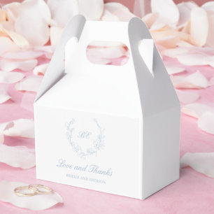 Dusty Blue Wreath Monogram Elegant Wedding Favour Box
