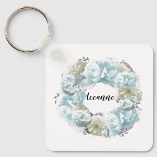 Dusty Blue Wreath Personalised Keychain