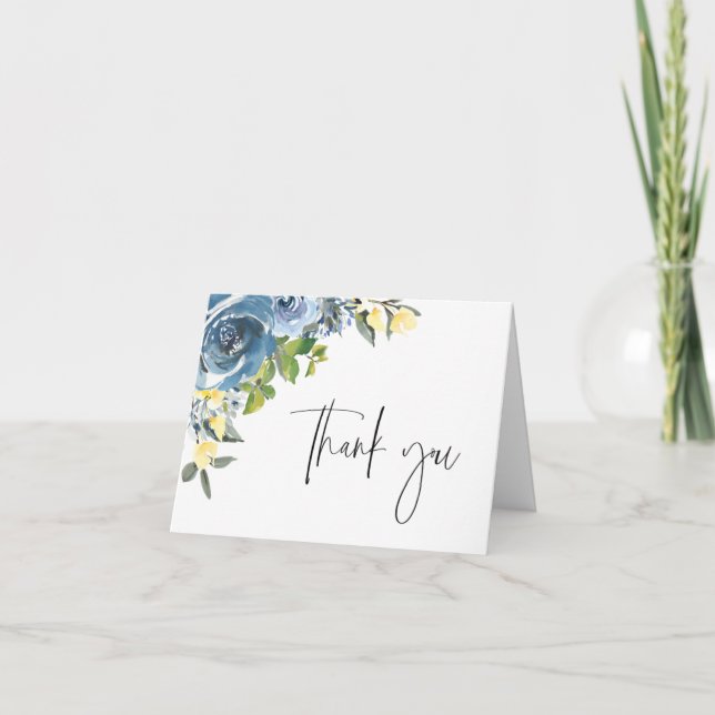 Dusty Blue Yellow Botanical Thank You (Front)