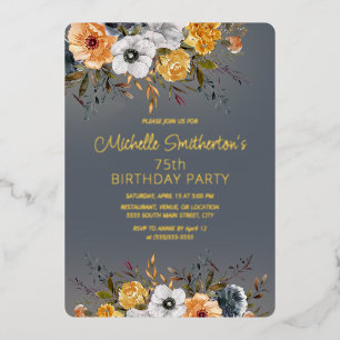 Dusty Blue Yellow Floral 75th Birthday