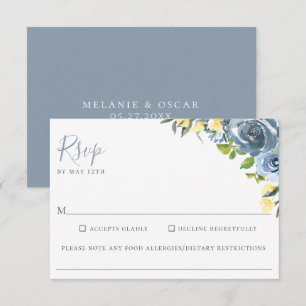 Dusty Blue Yellow Floral Wedding Food Allergy RSVP Card