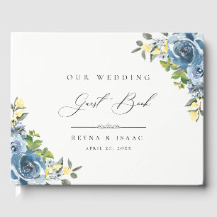 Dusty Blue Yellow Floral Wedding Guest Book