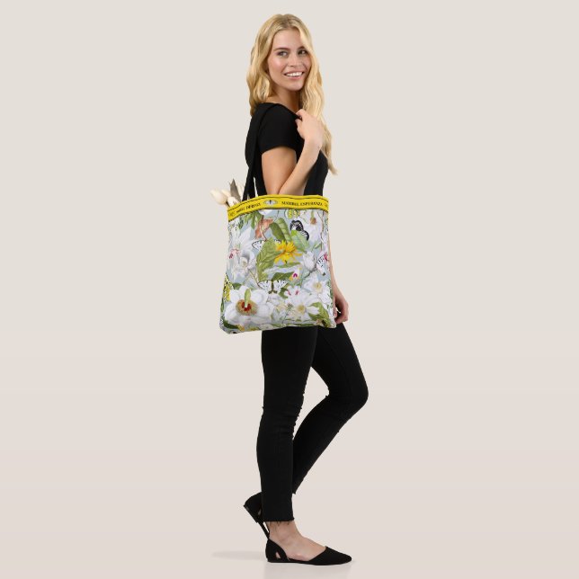 Dusty Blue & Yellow Mariposa Personalised Tote Bag (On Model)