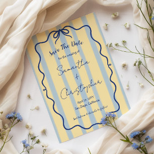 Dusty Blue Yellow Whimsical Hand Drawn Wedding Save The Date
