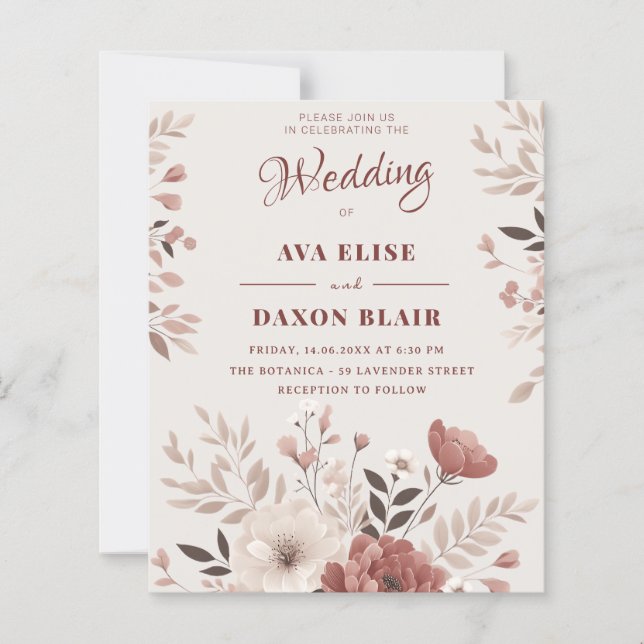 Dusty Blush Floral Budget Wedding Invitation (Front)