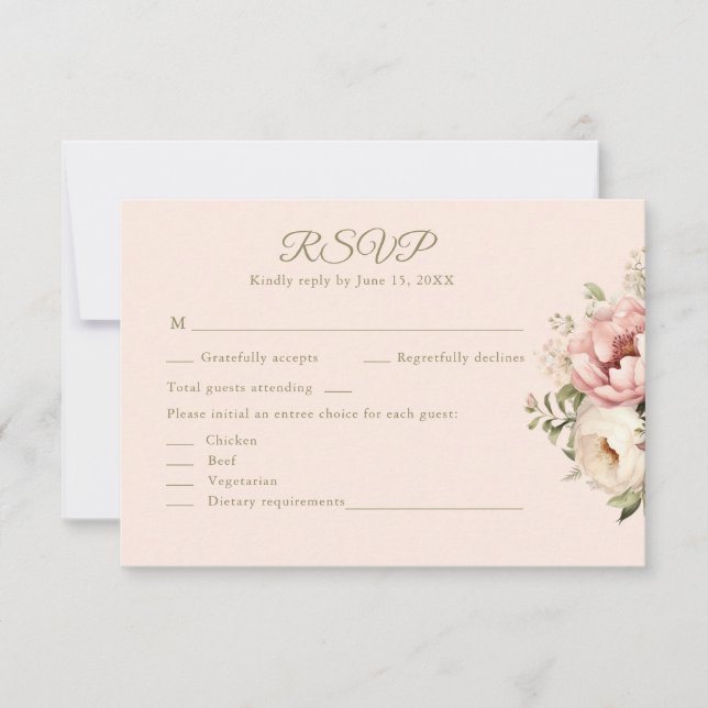 Dusty Blush Floral Wedding RSVP Card (Front)