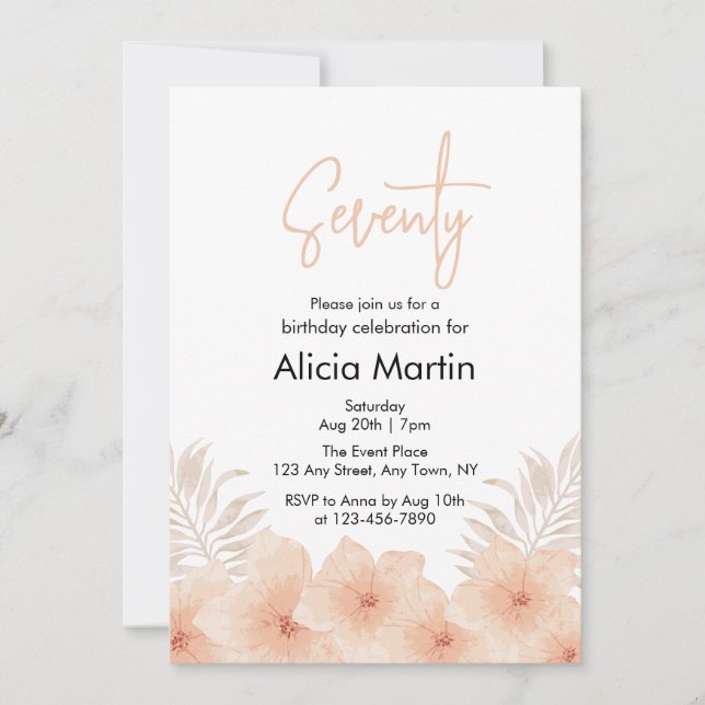 Dusty Blush Flower Palm Leaf Boho Birthday Invitation (Front)