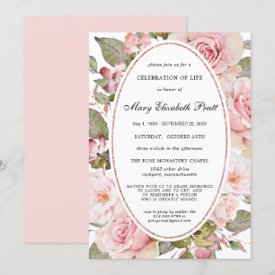 Dusty Blush Pink Floral Celebration of Life Invita Invitation