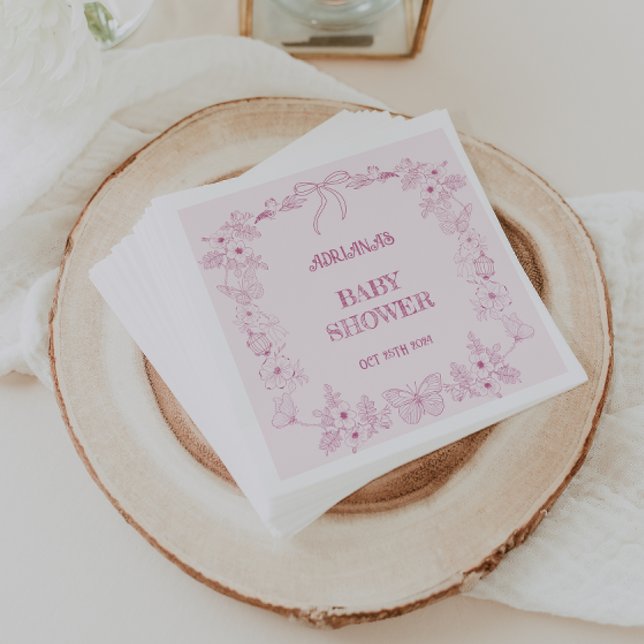 Dusty Blush Pink Girl Baby Shower Toile Floral Napkin (Creator Uploaded)