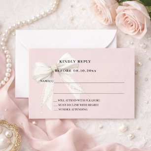 Dusty blush pink ivory bow response RSVP Card