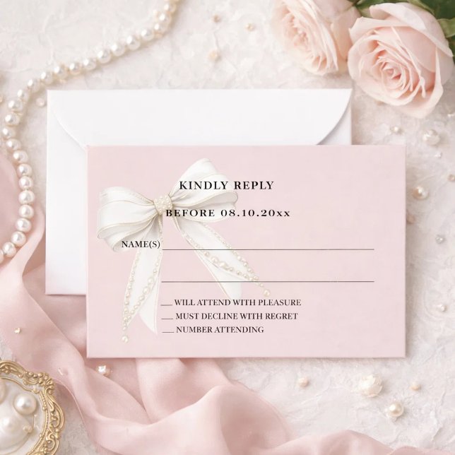 Dusty blush pink ivory bow response RSVP Card (Creator Uploaded)