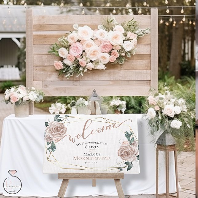 Dusty Blush Pink Rustic Floral Calligraphy Welcome Poster (Welcome Guests into your BOHO blush pink rose garden wedding)
