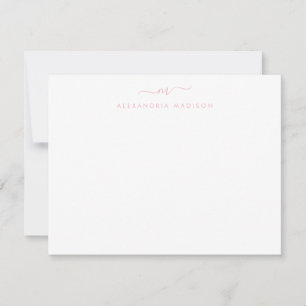 Dusty Blush Pink Script Monogram Swash Stationery Card