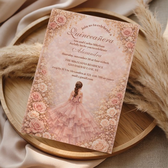 Dusty Blush Rose Garden Quinceañera Invitation (Creator Uploaded)