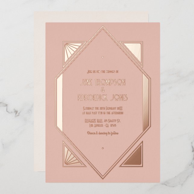 Dusty Blush & Rose Gold Gatsby Art Deco Wedding (Front/Back)