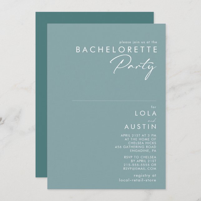 Dusty Boho | Blue and Green Bachelorette Party Invitation (Front/Back)