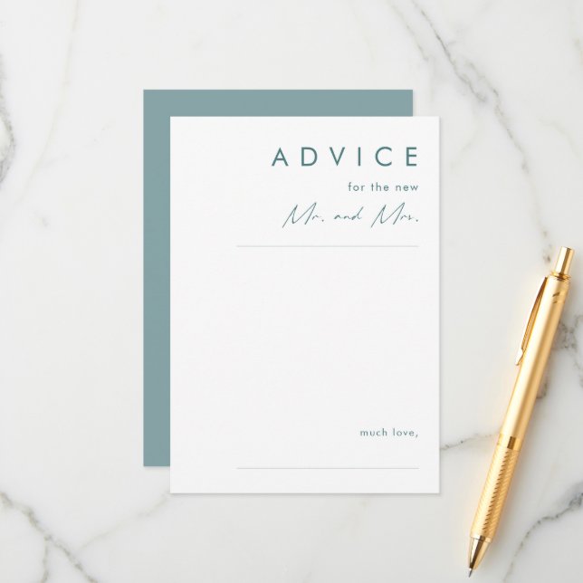 Dusty Boho | Blue and Green Wedding Advice Card (Front/Back In Situ)
