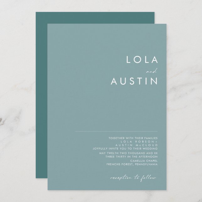 Dusty Boho | Blue and Green Wedding Invitation (Front/Back)
