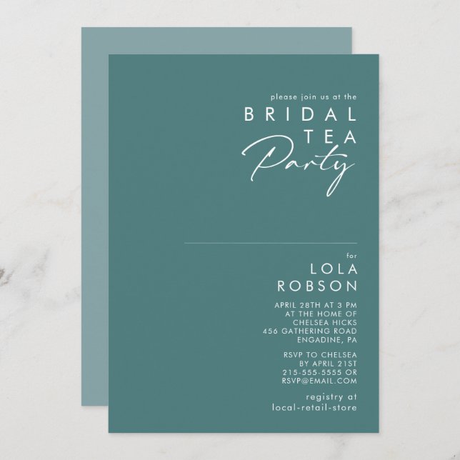 Dusty Boho | Green and Blue Bridal Tea Party Invitation (Front/Back)