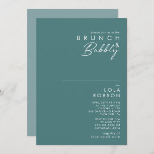 Dusty Boho Green & Blue Brunch and Bubbly Shower Invitation