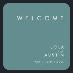 Dusty Boho | Green Wedding Welcome Square Sticker<br><div class="desc">This Dusty Boho | Green wedding welcome square sticker is perfect for your colourful rustic boho wedding. Its simple, unique modern design accompanied by a contemporary minimalist script and teal green colour palette gives this product a classic chic bohemian feel. Keep it as is, or choose to personalise it with...</div>