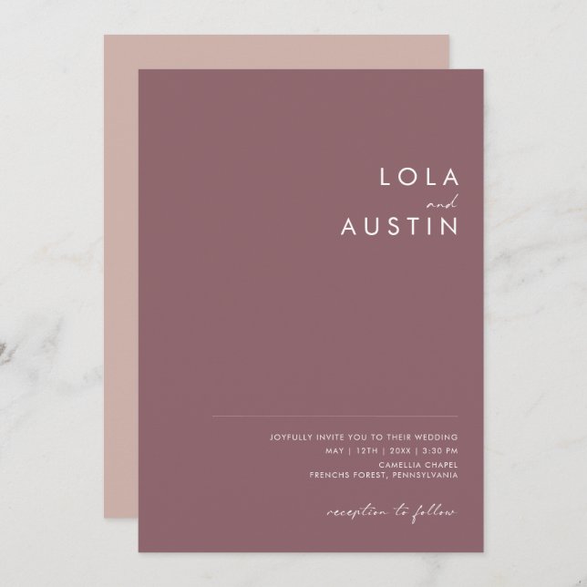 Dusty Boho | Purple and Rose All In One Wedding Invitation (Front/Back)
