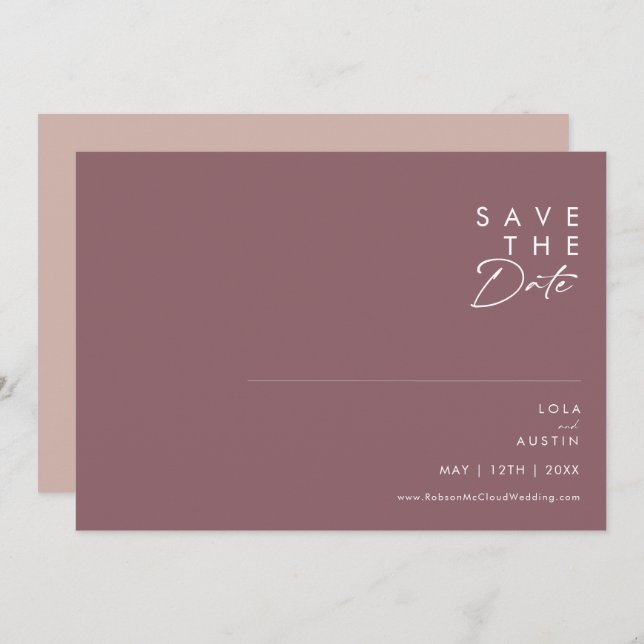 Dusty Boho | Purple and Rose Horizontal Save The Date (Front/Back)