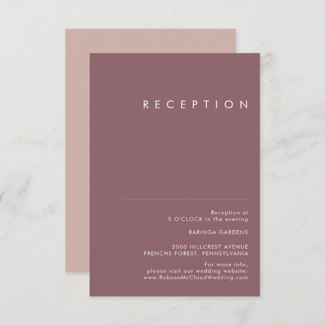 Dusty Boho | Purple and Rose Wedding Reception Enclosure Card (Front/Back)