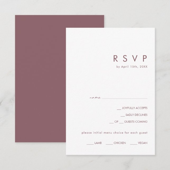 Dusty Boho | Purple Menu Choice RSVP Card (Front/Back)
