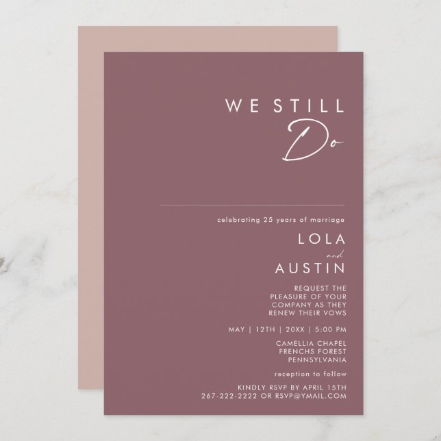 Dusty Boho | Purple & Rose We Still Do Vow Renewal Invitation (Front/Back)