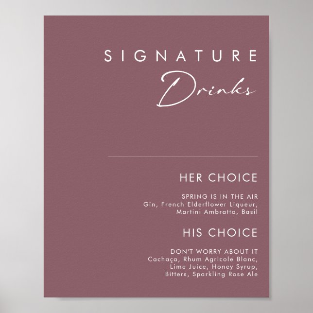 Dusty Boho | Purple Signature Drinks Sign (Front)