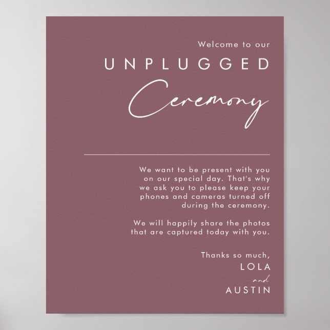 Dusty Boho | Purple Unplugged Ceremony Sign (Front)