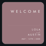 Dusty Boho | Purple Wedding Welcome Square Sticker<br><div class="desc">This Dusty Boho | Purple wedding welcome square sticker is perfect for your colourful rustic boho wedding. Its simple, unique modern design accompanied by a contemporary minimalist script and mauve purple colour palette gives this product a classic chic bohemian feel. Keep it as is, or choose to personalise it with...</div>