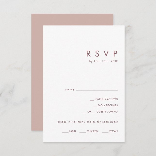 Dusty Boho | Rose and Purple Menu Choice RSVP Card (Front/Back)