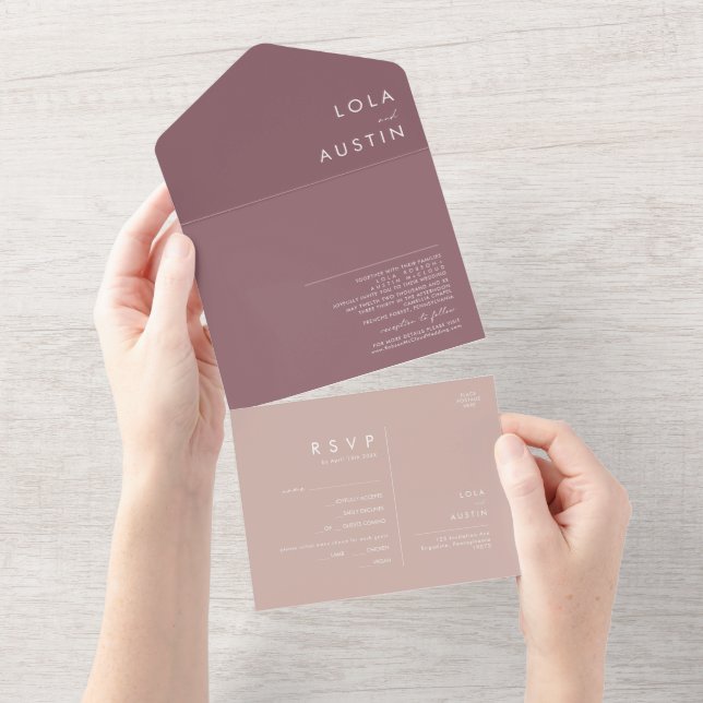 Dusty Boho | Rose and Purple Seal and Send All In One Invitation (Tearaway)