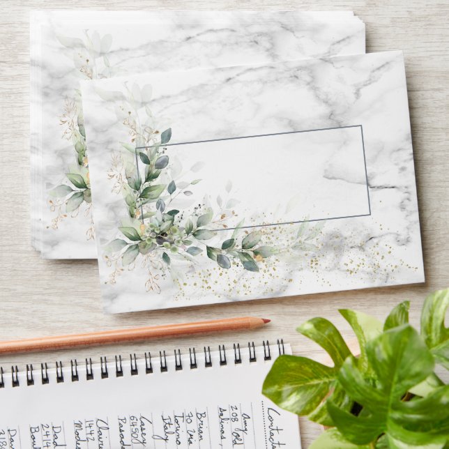 Dusty Botanical Greenery Gold Marble Wedding v2 Envelope (Stacked)