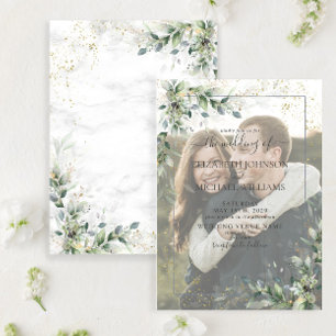 Dusty Botanical Greenery Gold Vellum Photo Wedding Invitation