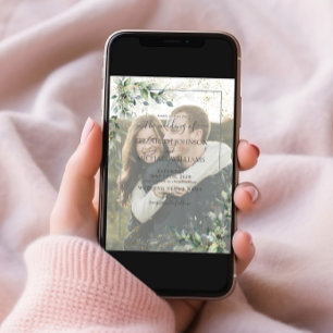 Dusty Botanical Greenery Gold Vellum Photo Wedding Invitation