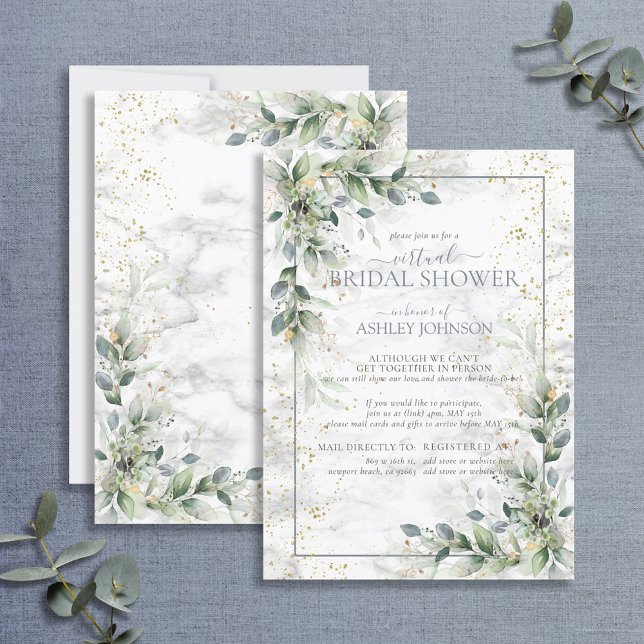 Dusty Botanical Greenery Gold Virtual Shower Invitation (Creator Uploaded)