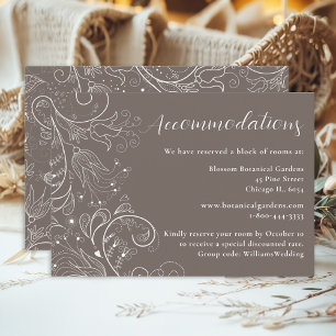 Dusty Brown Elegant Floral Wedding Accommodations Enclosure Card