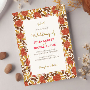 Dusty Brunt Orange Peony Flower Fall Photo Wedding Invitation